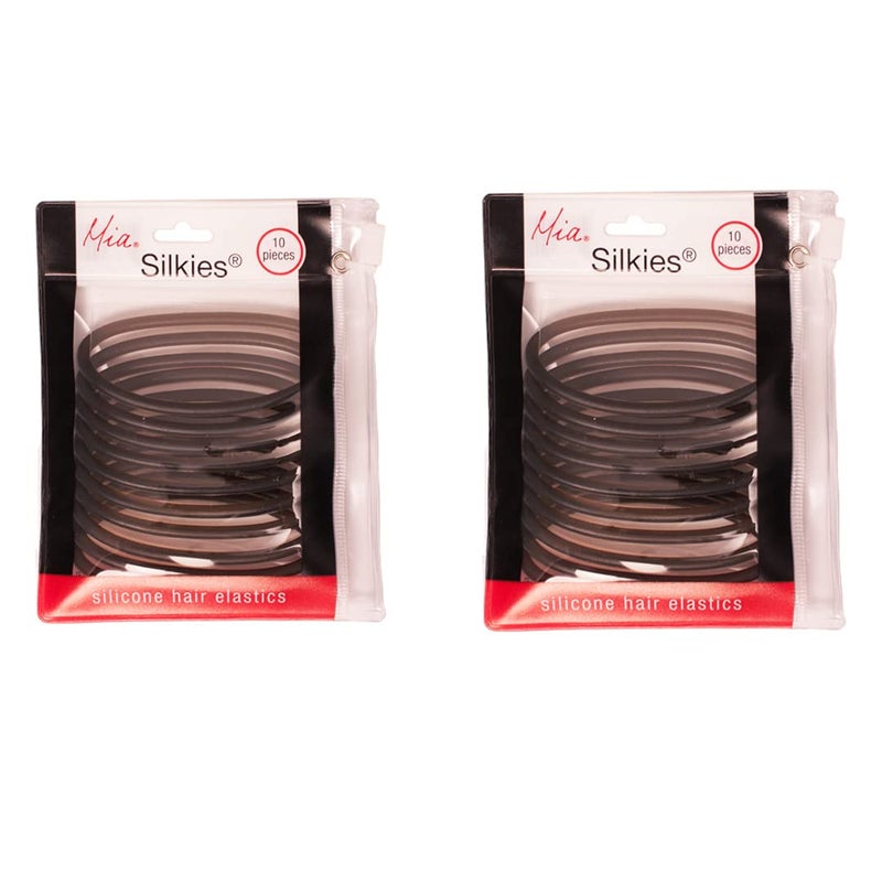 Mia Silkies, Silicone Hair Elastics, Hair Ties for Thick Hair, Women, Teens, Athletes, Girls, Lasts 10 Times Longer Than Rubber Bands -Translucent Black 2pks/20pcs - Image 2